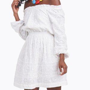 BURU Clothing: On & Off the Shoulder Mini Dress in White Star